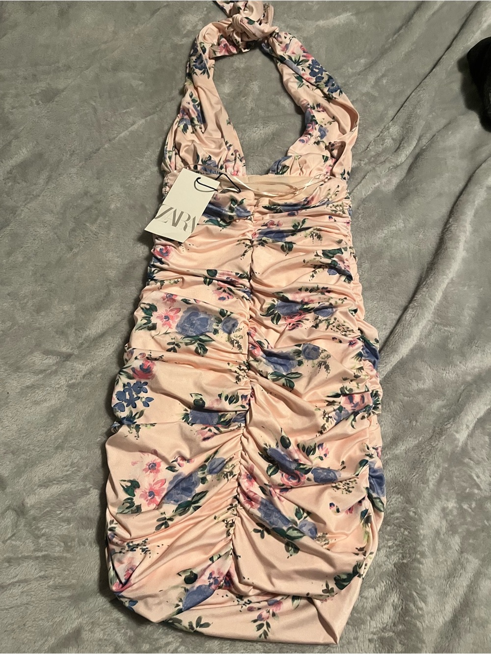 Zara Blush Pink Floral Halter Mini Dress - Picture 4 of 5
